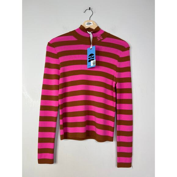 NWT Hunter Bell Lingle Long Sleeve Pink Striped Turtleneck Top in Amber Stripes - Picture 2 of 8